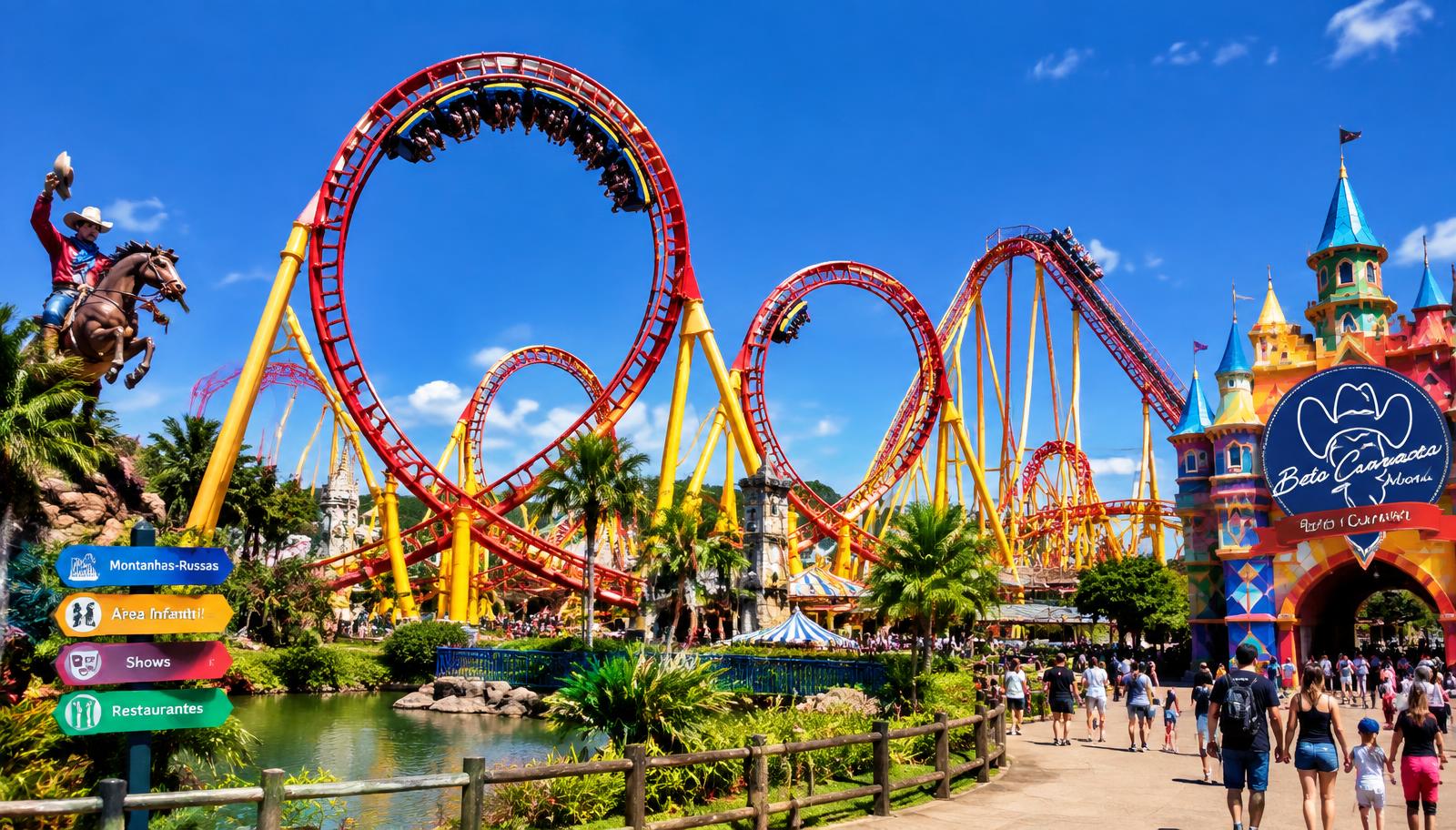 Montanha-russa do Beto Carrero World contra um céu azul
